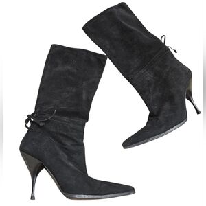 Miu Miu Suede Leather Slouchy Pointed Toe Heels In Black Size 37